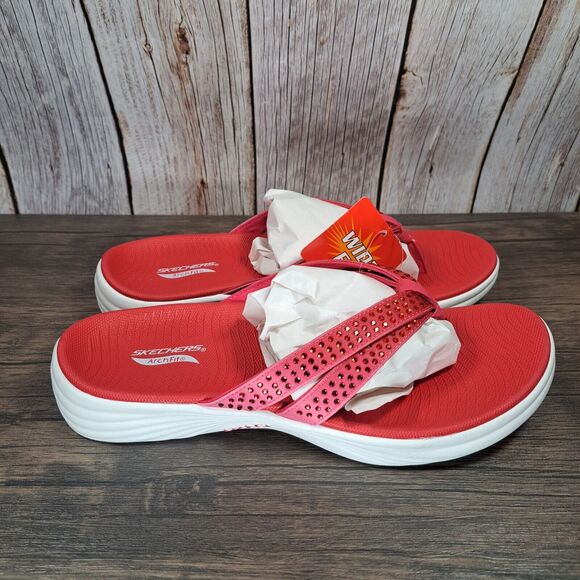 Skechers Arch Fit Radiance Mesmerize Thong Sandals Red Pink Women's 7 W (NWT) - Picture 3 of 8